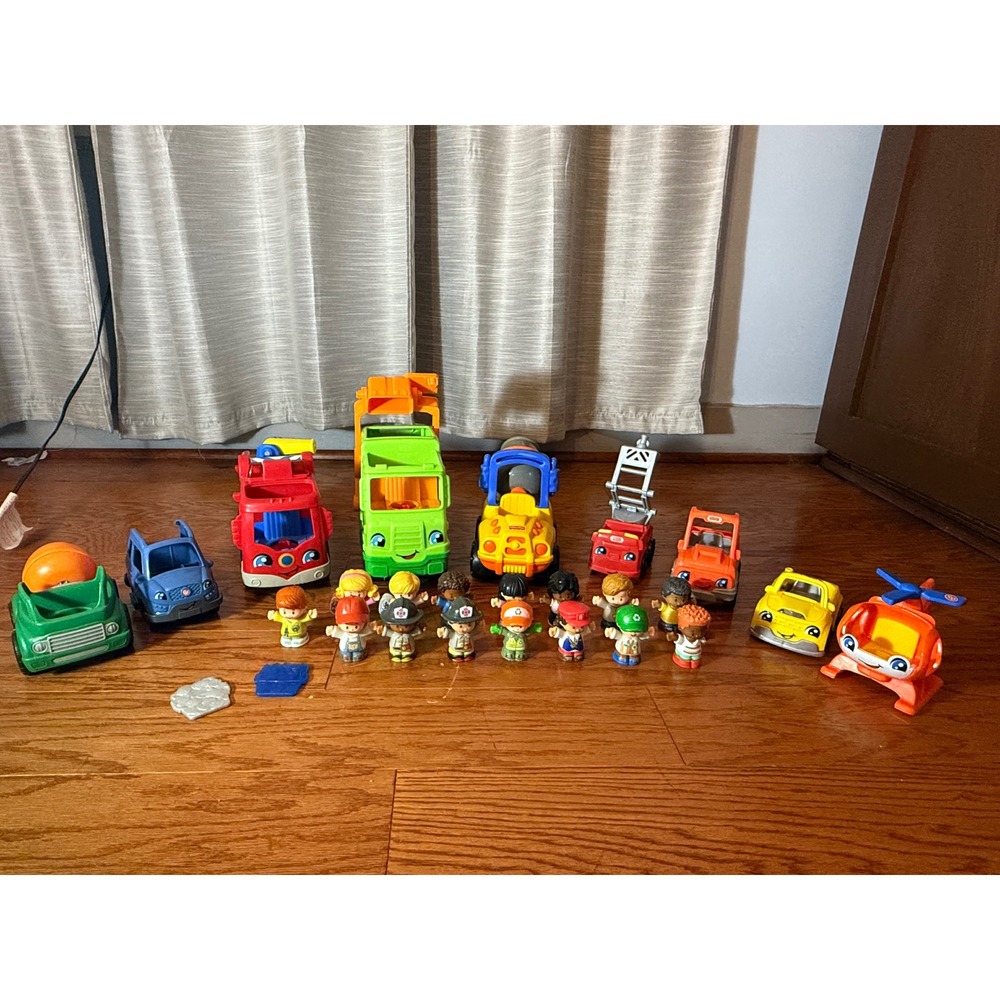TESTED WORKS Fisher-Price Lot of Cars, Firetrucks, Work Vehicles & 15 Characters